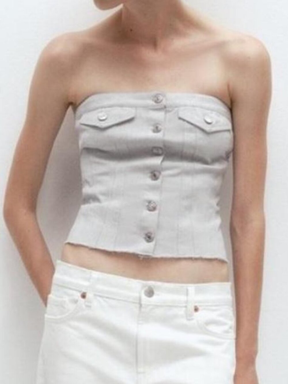 Zara Grey and Metallic Silver Denim Corset, size M, NWT - Picture 1 of 7